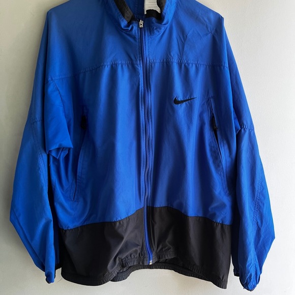 Vintage Nike Windbreaker Jacket Blue and Black Lightweight Full Zip - Picture 1 of 9